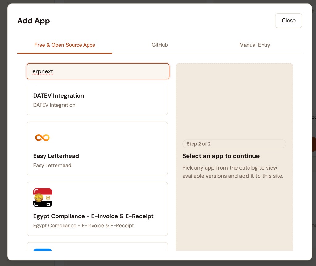 Add App dialog — Free & Open Source Apps catalog