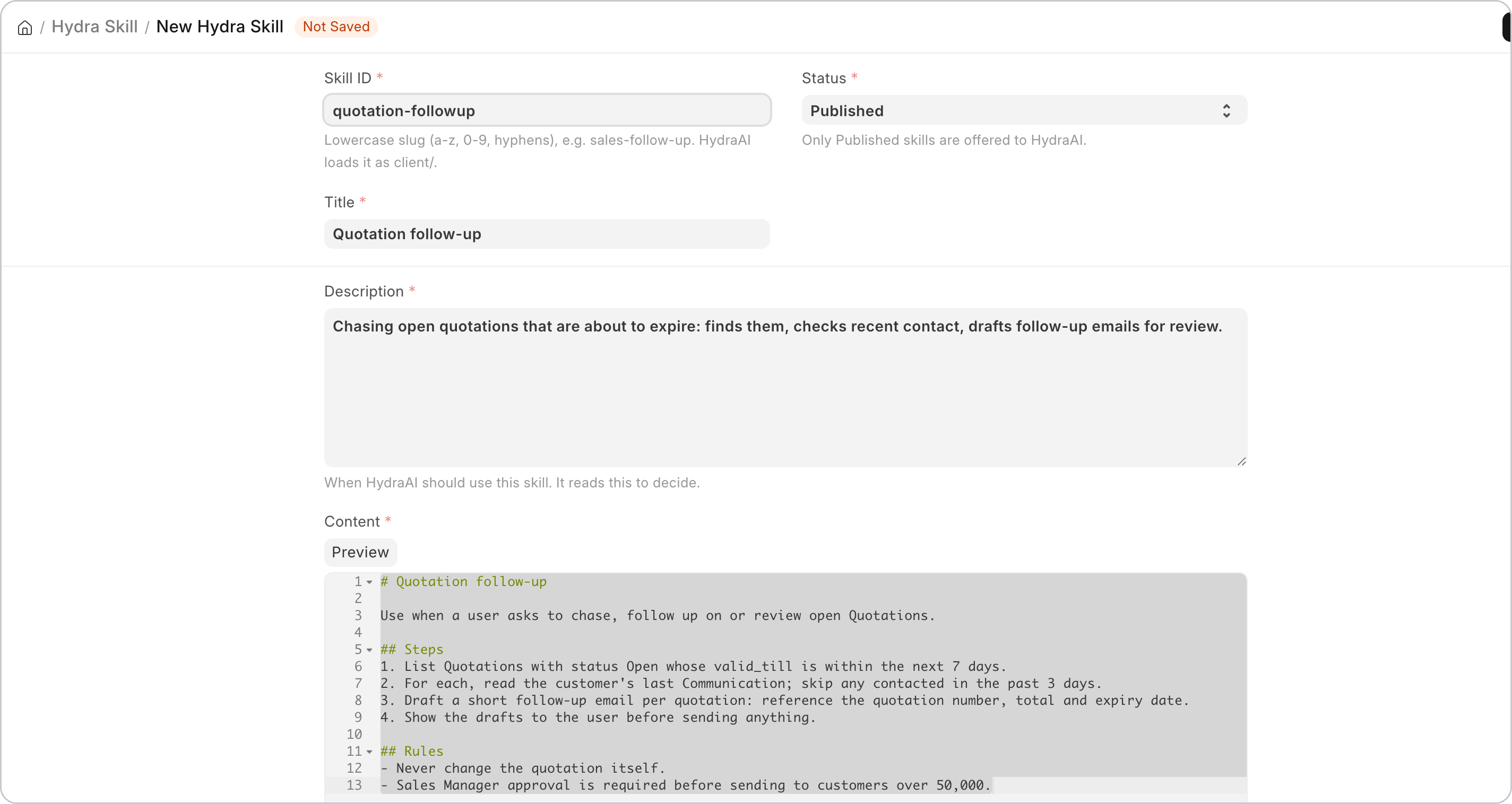 Skill authoring form