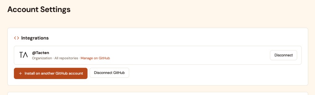 GitHub integration in Account Settings