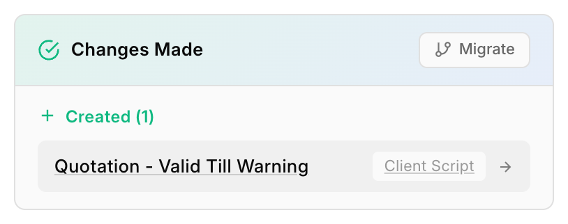 The Changes Made card with the Migrate button